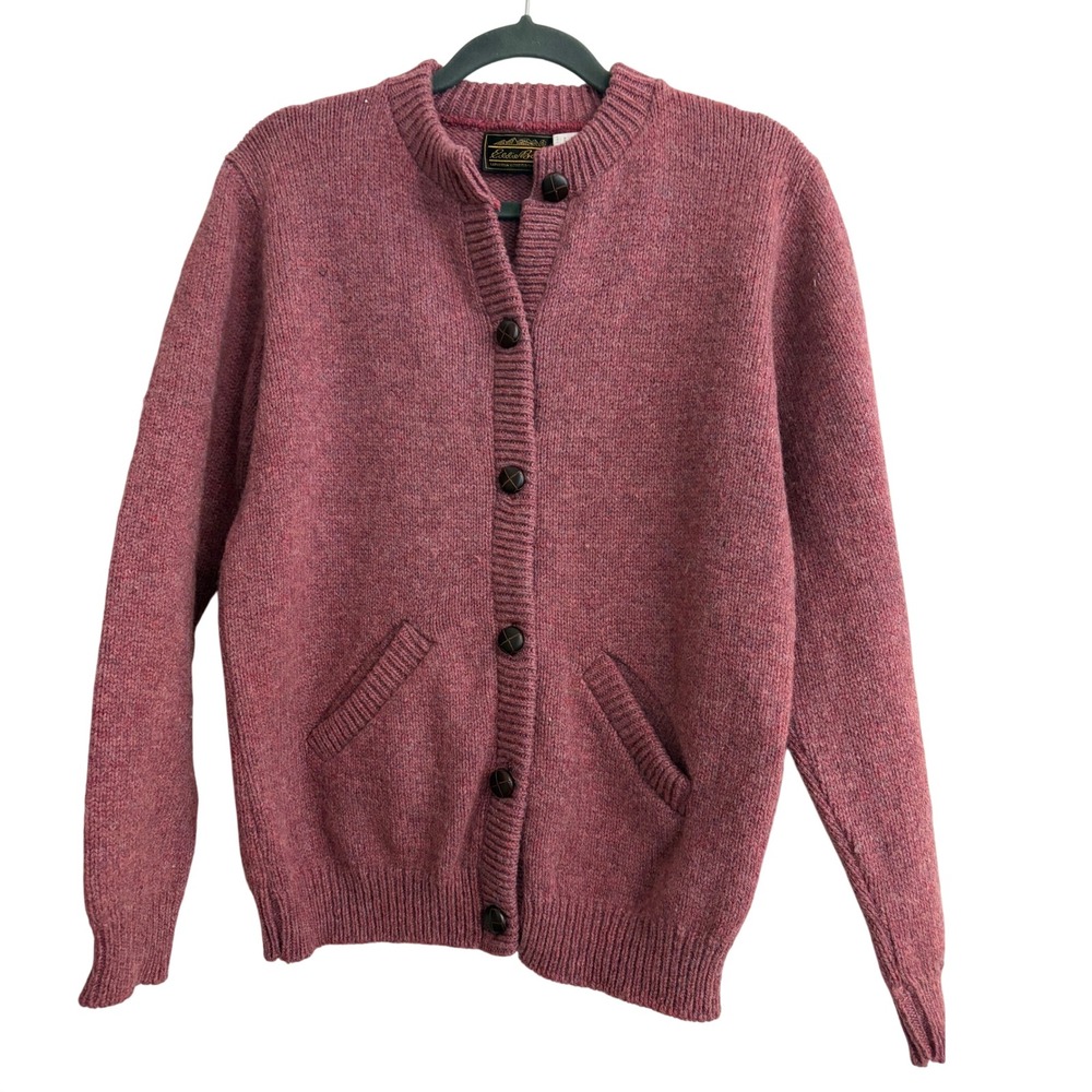 Eddie Bauer Cardigan Med Pink vintage, wool, knit, mauve, sweater, Made in USA